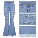 Ripped Holes Light Blue Flare Jeans