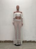 Hollow Out White Crochet Top & Long Beach Skirt Set
