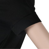 Plus Size Black Short Sleeve Drawstring Romper