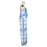 Tie Dye Blue Shirred Tube Top & Wide Leg Pants