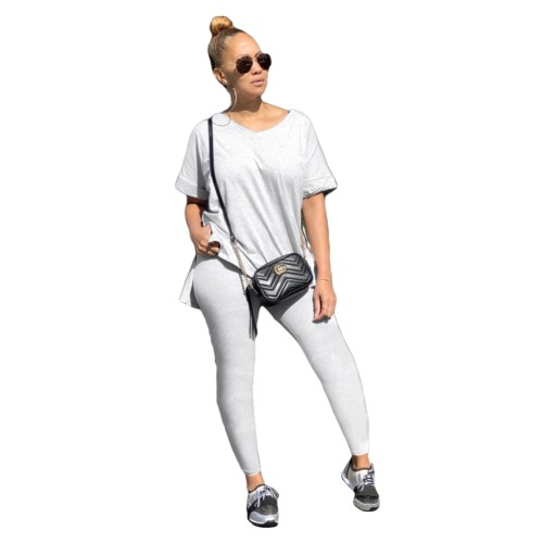 Light Gray Slit Casual Top & Pants