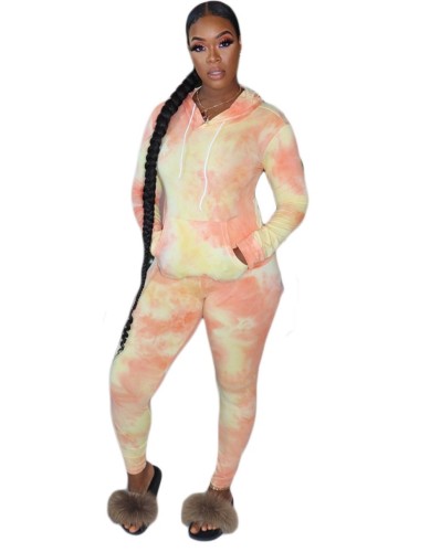 Tie Dye Yellow Pocket Hooded Tracksuit