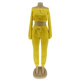 Yellow Off Shoulder Long Sleeve Crop Top & Pocket Pants