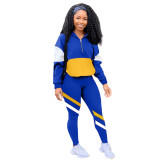 Colorblock Blue 1/2 Zipper Sweatsuits