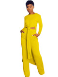 Yellow Long Slit Top and Pants Set