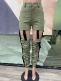 Army Green Sexy Buckle Stack Pants