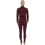 Burgundy Ripped Front Pocket Two Piece Pants Set