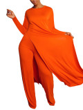 Orange Long Slit Top and Pants Set