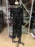 Hollow Out Black Lace Plus Size Irregular Dress