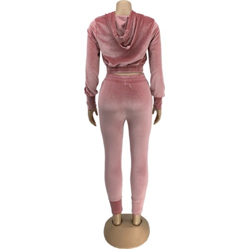 Pink Velvet Long Sleeve Sweatsuits