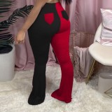 Black & Red Two Tone Flare Pants