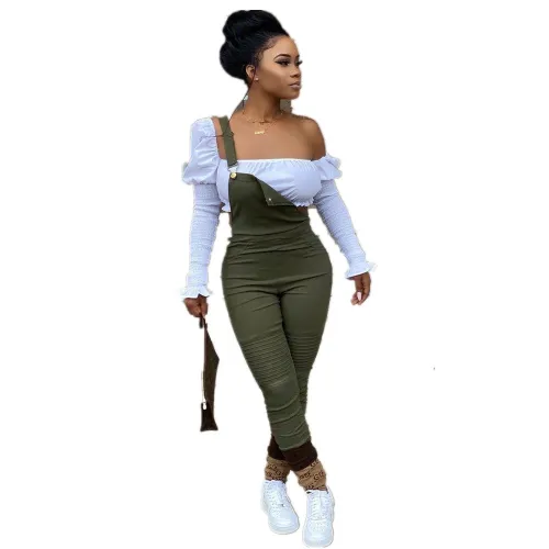 Army Green Ruched Bib Pants