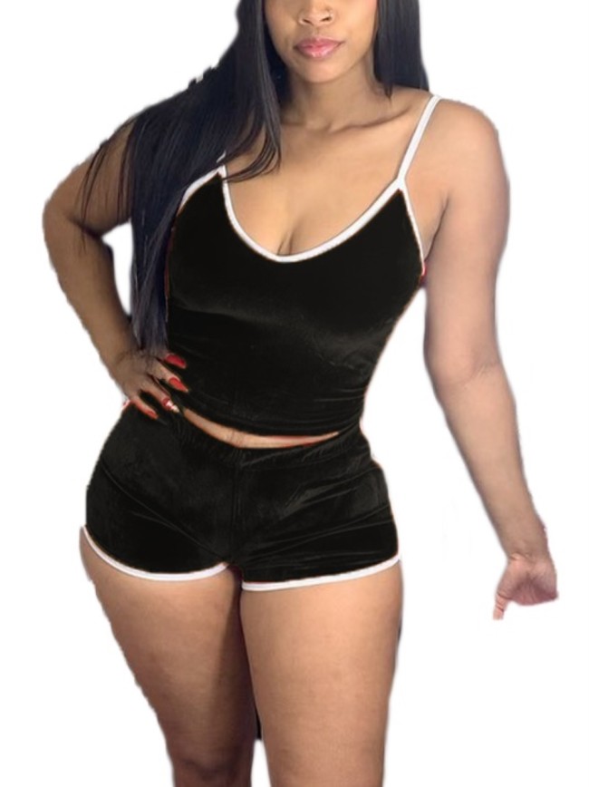 Black Velvet Cami Top and Shorts Set