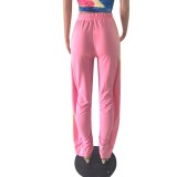 Pink Sexy Side Slit Ruffle Pants