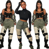 Army Green Contrast Pockets Pants
