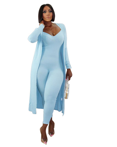 Light Blue Bodycon Cami Jumpsuit and Cardigan