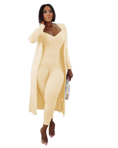 Beige Bodycon Cami Jumpsuit and Cardigan