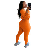 Ribbed Orange Two Piece Pants Set