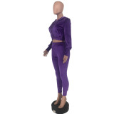 Purple Velvet Long Sleeve Sweatsuits