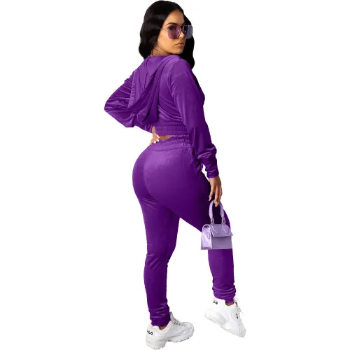 Purple Velvet Long Sleeve Sweatsuits