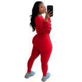 Ribbed Red Two Piece Pants Set