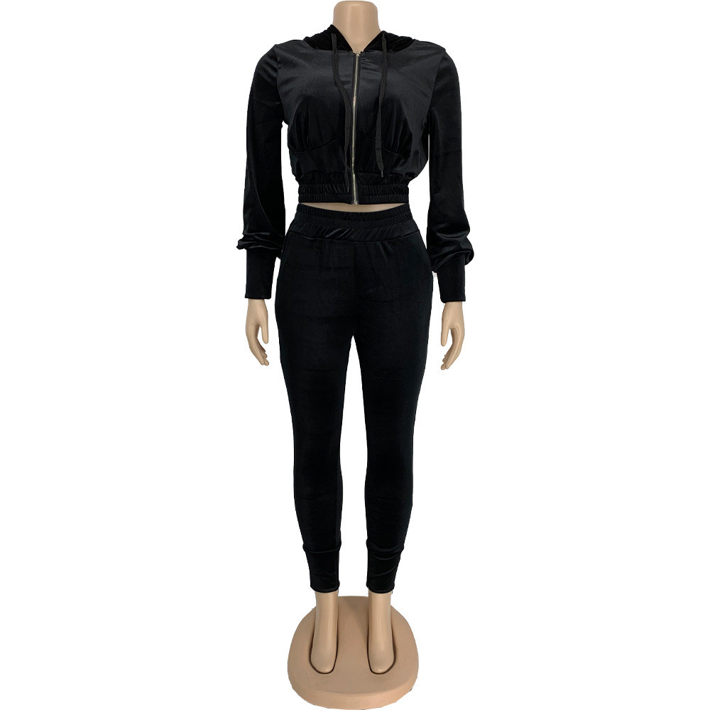 Black Velvet Long Sleeve Sweatsuits US$ 9.39 - www.lover-pretty.com