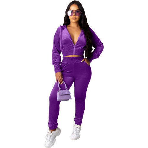 Purple Velvet Long Sleeve Sweatsuits