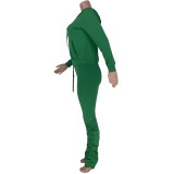 Green Zipper Hoodie and Ruched Pants Tracksuit