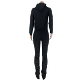 Black Zipper Hoodie and Ruched Pants Tracksuit