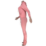 Pink Zipper Hoodie and Ruched Pants Tracksuit