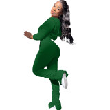 Green Zipper Hoodie and Ruched Pants Tracksuit