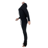 Black Zipper Hoodie and Ruched Pants Tracksuit