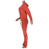 Red Zipper Hoodie and Ruched Pants Tracksuit