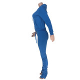 Blue Zipper Hoodie and Ruched Pants Tracksuit