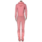 Pink Zipper Hoodie and Ruched Pants Tracksuit