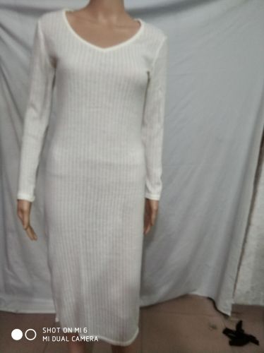 White V Neck Rib Knit Midi Dress