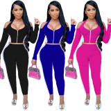 Hot Pink Cold Shoulder Two Piece Set with Contrast Panel