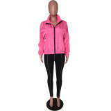 Contrast Pink Zipper Jacket and Tight Pants