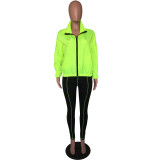 Contrast Lime Zipper Jacket and Tight Pants
