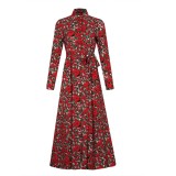 Retro Floral Long Shirt Dress