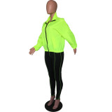 Contrast Lime Zipper Jacket and Tight Pants