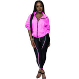 Contrast Pink Zipper Jacket and Tight Pants