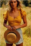 New arrivel Yellow Crop Top with Puff Sleeves