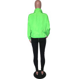 Contrast Green Zipper Jacket and Tight Pants