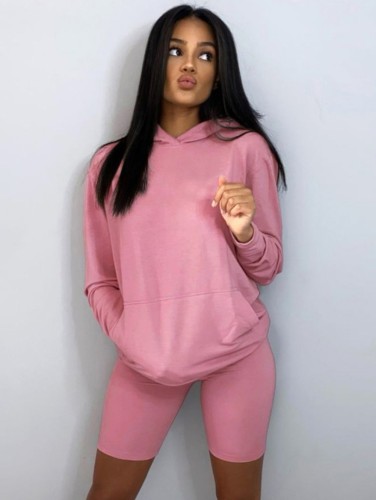 Hot Plain Hoodie Two Piece Shorts Tracksuit