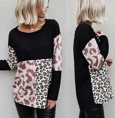 Top Long Sleeve Round Neck Leopard Shirt