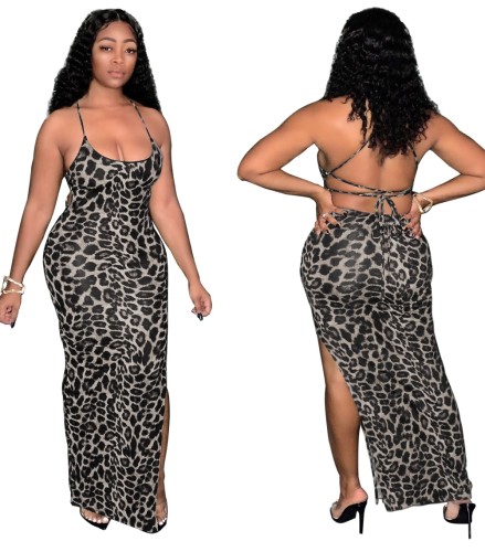 Leopard Print Slit Cami Maxi Dress