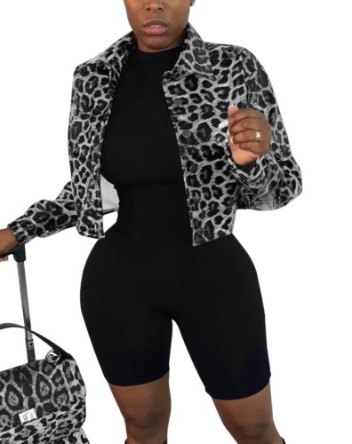 Leopard PU Leather Short Jacket