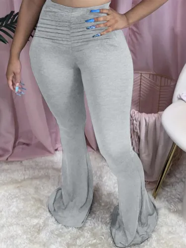 Wholesale Bell Bottom High Waist Solid Pants