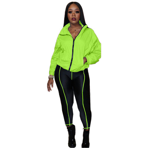 Contrast Lime Zipper Jacket and Tight Pants